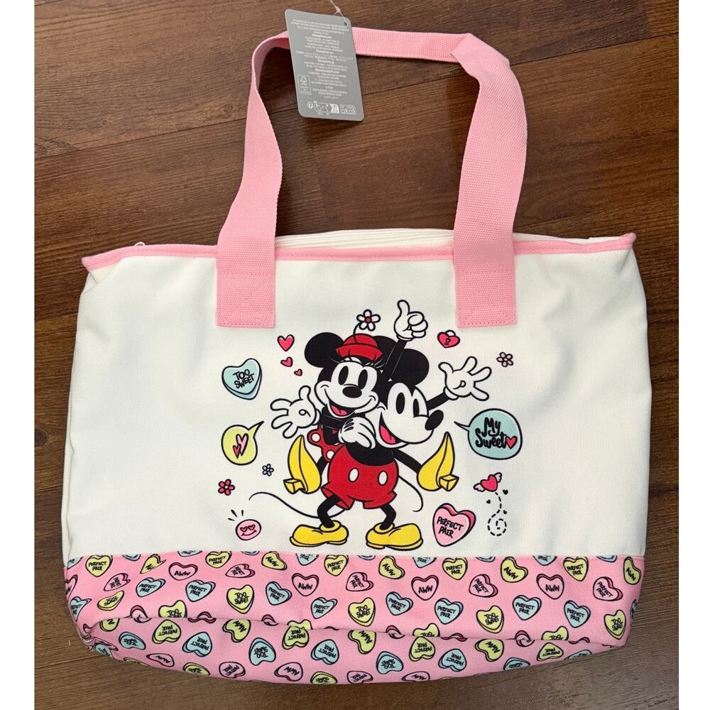 DISNEY MICKEY AND MINNIE HEARTS CANVAS TOTE NWT